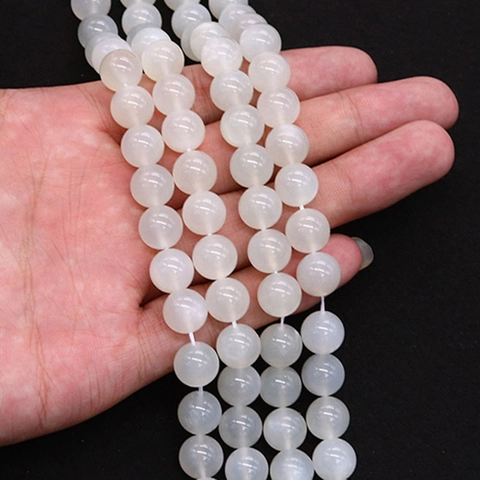 Natural White Moonstone Round Beads For DIY Jewelry Making Polished Stone Loose Beads Accessory For Necklace Bracelet