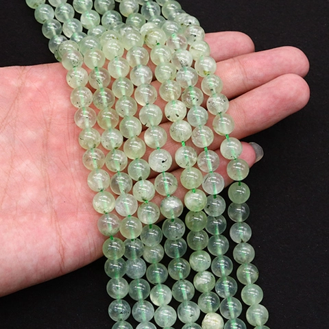 Natural Stone Round Beads Green Prehnite Loose Beads Polished Straight Hole DIY Jewelry Making For Necklace Bracelet Accessories