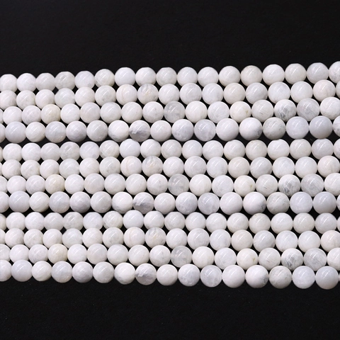 Natural Moonstone Round Beads Polished White Stone Loose Beads For DIY Necklace Bracelet Jewelry Making Accessories