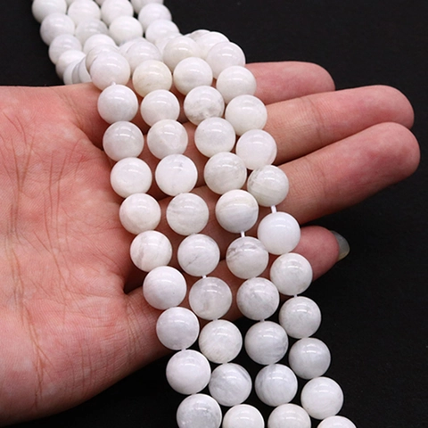 Natural White Moonstone Round Beads Polished Semi Translucent Loose Spacer Beads For DIY Jewelry Making Necklaces Bracelets
