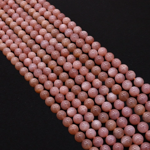 Natural Stone Sunstone Round Loose Beads For DIY Jewelry Making Polished Pink Peach Gemstone Beads Strand Accessory