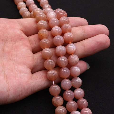 Natural Orange Moonstone Round Beads Sunstone Semi-Precious Stone Loose Beads For DIY Necklace Jewelry Making Accessories