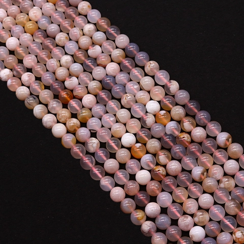 Natural Stone Cherry Blossom Agate Round Beads DIY Jewelry Making Accessory For Necklace Bracelet Design Smooth Polished Beads