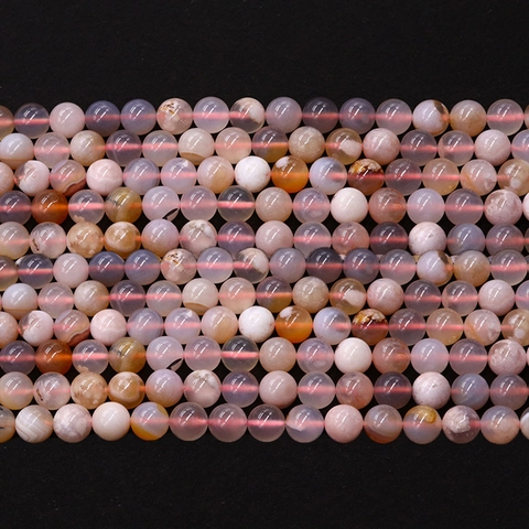 Natural Stone Cherry Blossom Agate Round Beads DIY Jewelry Making Accessory For Necklace Bracelet Design Smooth Polished Beads