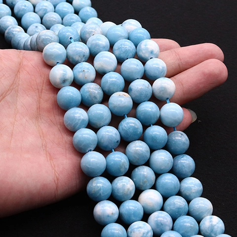 Perle Sfuse Rotonde in Pietra Naturale Larimar Celeste con Motivo a Nuvole Gemme per la Creazione di Gioielli Fai da Te