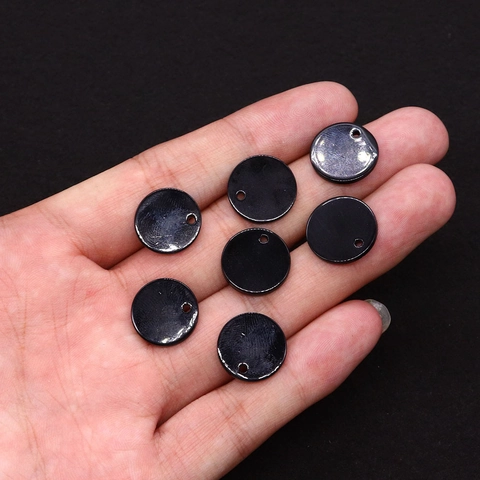 Pendentif en Coquille Naturelle d'Eau Douce Rond 15mm Électroplaqué Noir Grand Trou pour Création Bijoux DIY