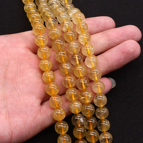 Natürliche Citrin Rutilquarz Runde Lose Perlen Für DIY Schmuckherstellung Gelb Gold Strang Armband Halskette Zubehör