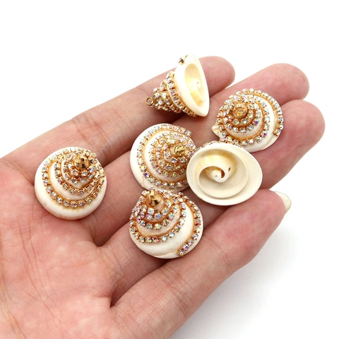 Natuurlijke Conch Schelp Hanger Spiraal Ingelegde Kleurrijke Strass Vergulde Connector Voor DIY Sieraden Maken Vrouwen
