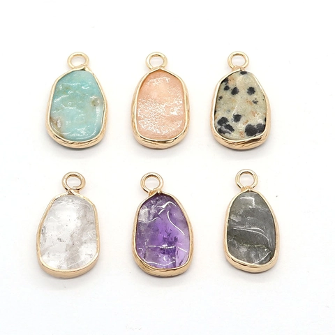 Unregelmäßige Naturstein Anhänger Vergoldete Legierung Gefasst Amethyst Amazonit DIY Schmuckherstellung Halsketten Zubehör