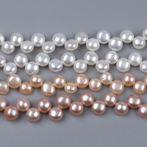 Natural Freshwater Pearl Beads Button Shape Loose Beads For DIY Jewelry Making White Pink Purple Jewelry Accessories