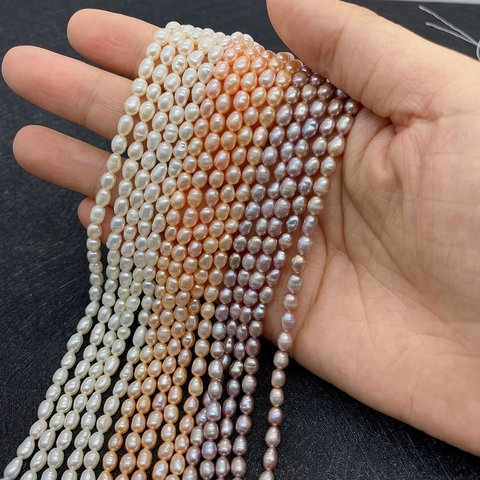Natural Rice Shape Freshwater Pearl Beads White Pink Purple Oval Loose Beads For DIY Jewelry Making Necklace Bracelet Wedding