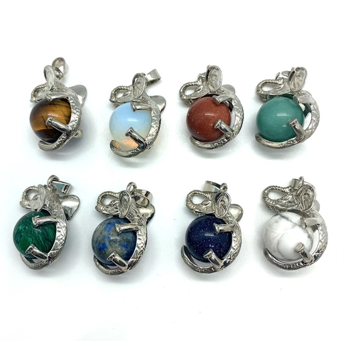 Natural Stone Elephant Pendant Alloy Animal Shape Round Gemstone Ball Charm For Jewelry Making DIY Necklace Accessory Gift