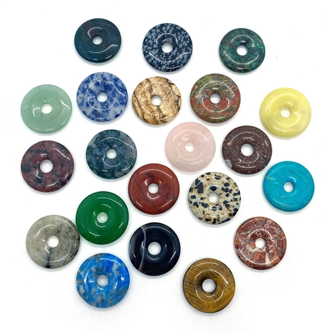 Natural Stone Round Pi Disc Donut Pendant Polished Healing Crystal Charm For DIY Necklace Jewelry Making Findings