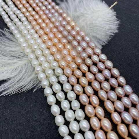 Natural Freshwater Pearl Beads Rice Shaped Oval Loose Beads Grade AAA White Pink Purple For DIY Jewelry Making Accessories