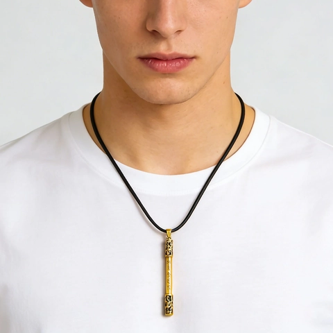 Chinesischer Stil Mythischer Goldener Knüppel Anhänger Halskette Edelstahl Punk Hip Hop Schmuck Geschenk Für Herren Damen