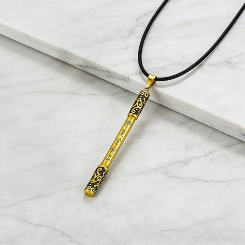 Chinesischer Stil Mythischer Goldener Knüppel Anhänger Halskette Edelstahl Punk Hip Hop Schmuck Geschenk Für Herren Damen