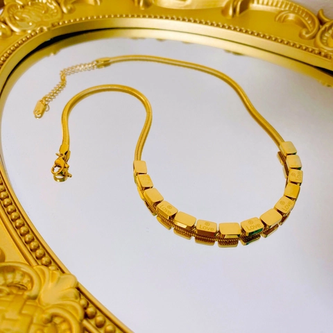 Minimalist Gold Plated Stainless Steel Snake Chain Necklace Love Letter Square Block Pendant For Women Light Luxury Jewelry