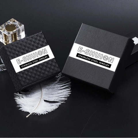 Joyero de Cartón Negro con Patrón de Rombos Estuche para Collares y Pendientes Caja de Embalaje de Regalo