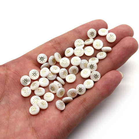 Natural White Shell Beads With Gold Pattern Round Flat Loose Beads For DIY Necklace Bracelet Making Findings Vintage Jewelry Making