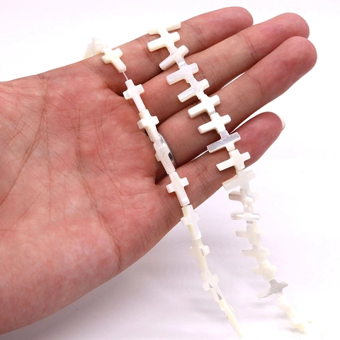 Perles en Croix en Coquillage de Nacre Blanche Naturelle pour la Fabrication de Bijoux Accessoire de Croix Religieux DIY
