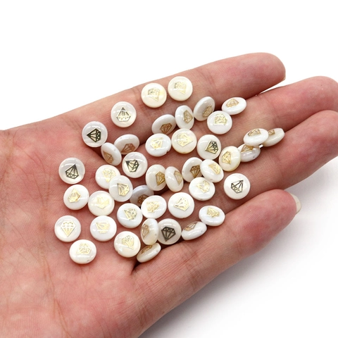 Natural White Shell Round Flat Beads 6mm Gold Pattern Inlay Mother Of Artificial Pearl Loose Beads For DIY Jewelry Making Accessories