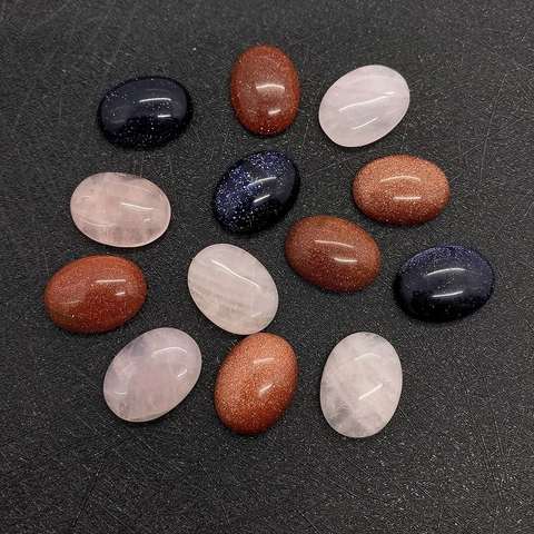 Natural Stone Oval Cabochon Beads Rose Quartz Goldstone Blue Goldstone For DIY Jewelry Making Ring Inlay Accessories