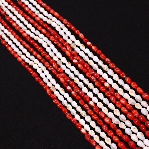 Perles en Vrac en Coquillage Naturel d'Eau Douce Teint Forme de Goutte Rouge Blanc DIY Fabrication Bijoux Accessoires