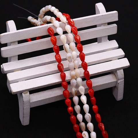 Perles en Vrac en Coquillage Naturel d'Eau Douce Teint Forme de Goutte Rouge Blanc DIY Fabrication Bijoux Accessoires
