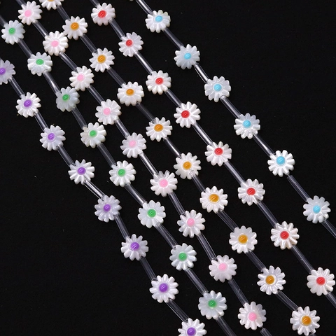 Natural Sea Shell Daisy Flower Shape Loose Beads Enamel Drip Oil Spacer Beads For DIY Jewelry Making Accessories