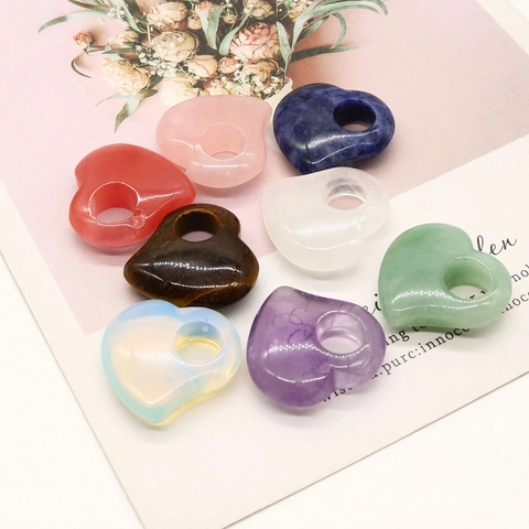 Naturstein Herzform Großloch Anhänger Poliert Amethyst Rosenquarz Kristall DIY Schmuckzubehör Accessoires Damen Geschenk
