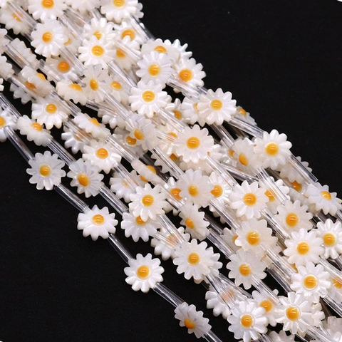 Natural White Shell Mother Of Artificial Pearl Daisy Flower Loose Beads For DIY Jewelry Making Crafts Polished Floral Design
