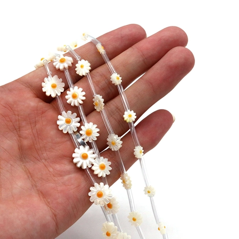Natural White Shell Mother Of Artificial Pearl Daisy Flower Loose Beads For DIY Jewelry Making Crafts Polished Floral Design