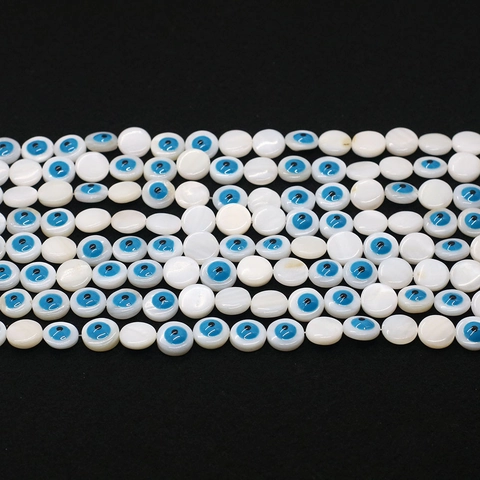 Natural Mother Of Artificial Pearl Evil Eye Loose Beads For DIY Jewelry Making Flat Round Shell Spacer Beads Blue White Nazar Beads