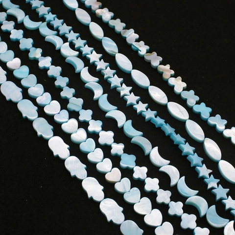 Natürliche Süßwassermuschelperlen Blau Gefärbt Perlmutt Irisierend Schmetterling Herz Mond Stern Hand Der Fatima Form DIY Schmuckherstellung Künstliche Perlenstränge
