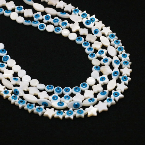 Künstliche Perles Mauvais Œil en Coquillage Naturel pour Fabrication Bijoux DIY Étoile Marquise Ronde Fleur Nacre Künstliche Perles en Vrac