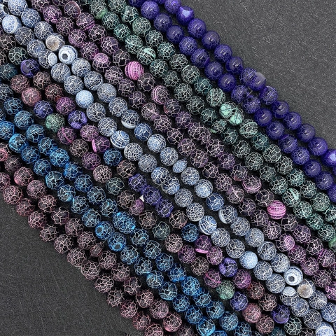 Natural Dragon Vein Agate Crackle Beads Round Loose Beads For DIY Jewelry Making Necklace Bracelet Handcraft Accessory