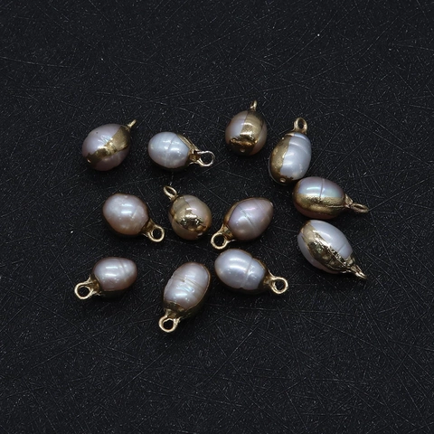 Barock Natürliche Süßwasserperle Anhänger Ohne Kette Vergoldete Kupferkappe Unregelmäßige Reisform Für DIY Schmuck