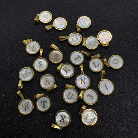 Pendentif Initial en Coquillage Rond avec Bordure Plaqué Or pour la Fabrication de Bijoux DIY Colliers Bracelets