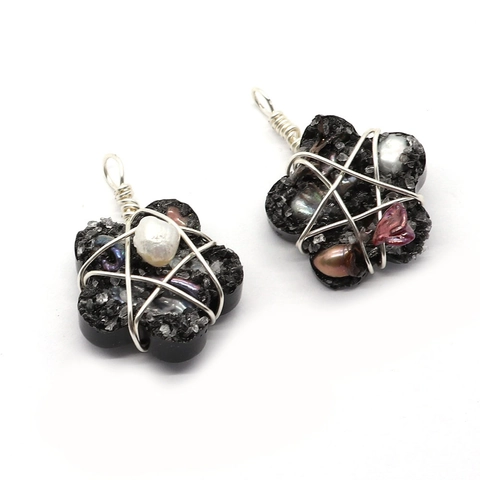 Handmade Wire Wrapped Flower Resin Pendant With Natural Freshwater Pearl And Crystal Chips For DIY Jewelry Making Accessories