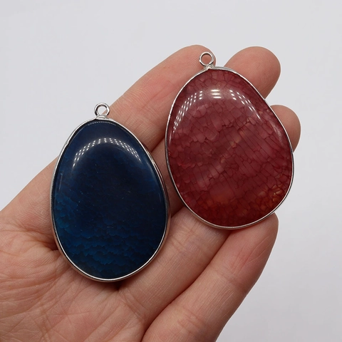 Natural Stone Crackle Agate Teardrop Pendant Only Alloy Edging Water Drop Charm For DIY Necklace Jewelry Making Finding