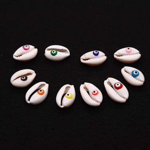 Natural Conch Shell Beads Polished White Cowrie Shell Loose Beads With Colorful Evil Eye Patterns For DIY Jewelry Making Accessories