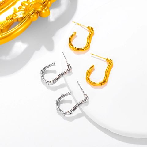 Niche Geometric Titanium Steel Bamboo Joint Stud Earrings Fashion Gold Silver J-Shaped Earrings For Women Office Daily Jewelry
