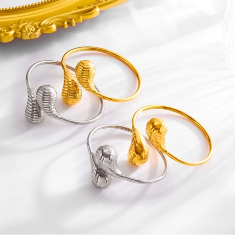Minimalistischer Edelstahl Armreif Für Damen Wassertropfen Muster Gold Silber Galvanisiert Strukturierte Streifen Manschette