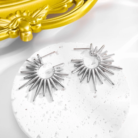 Ensemble Collier Pendentif et Boucles d'Oreilles en Acier au Titane Punk Rayonnement Solaire Strass Bijoux Bohèmes pour Femmes