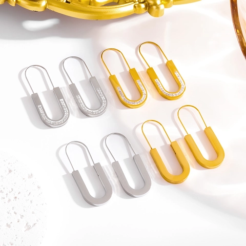Minimalistisches Edelstahl U-Form Schmuck Set Mit Strass Halskette Und Hufeisen Ohrringen 18K Vergoldet Mode Schmuck