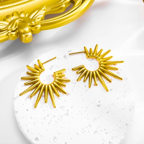 Ensemble Collier Pendentif et Boucles d'Oreilles en Acier au Titane Punk Rayonnement Solaire Strass Bijoux Bohèmes pour Femmes