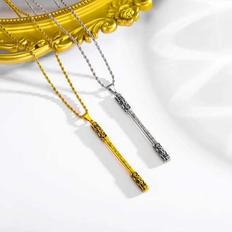 Collier Mythologie Ruyi Jingu Bang Pour Hommes Femmes En Acier Inoxydable 304 Pendentif Bâton De Roi Singe Or Argent Bijoux Ethniques Cadeau