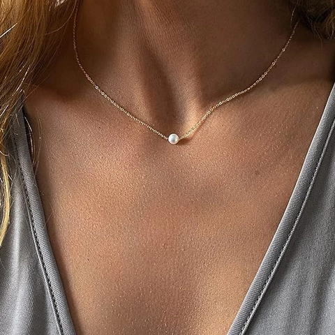 Minimalistische Edelstahl Kunstperle Halskette Für Damen 18K Vergoldet O-Kette Multi Künstliche Perle Choker Mode Schmuck Geschenk