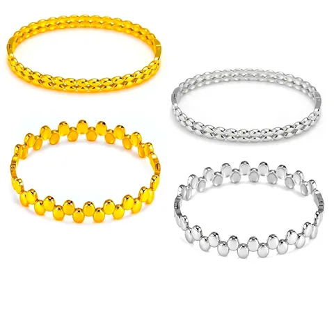 Brazalete Sencillo de Acero Inoxidable con Cuentas Geométricas para Mujer Chapado en Oro Plata 18K Joyería de Uso Diario