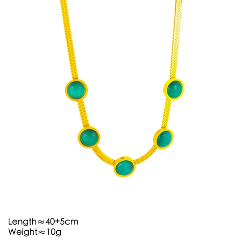 Vintage Edelstahl Schlangenkette Halskette Für Damen Vergoldet Smaragdgrün Strass Künstliches Katzenauge Schmuck